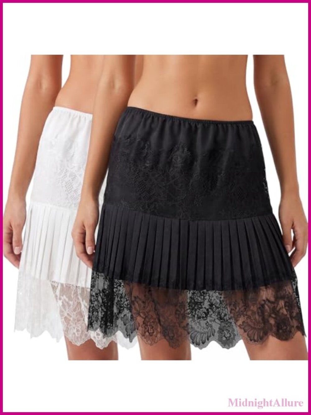 2 Pack Women Y2K Lace Mini Slip Skirts Layered Pleated Low Rise Flowy